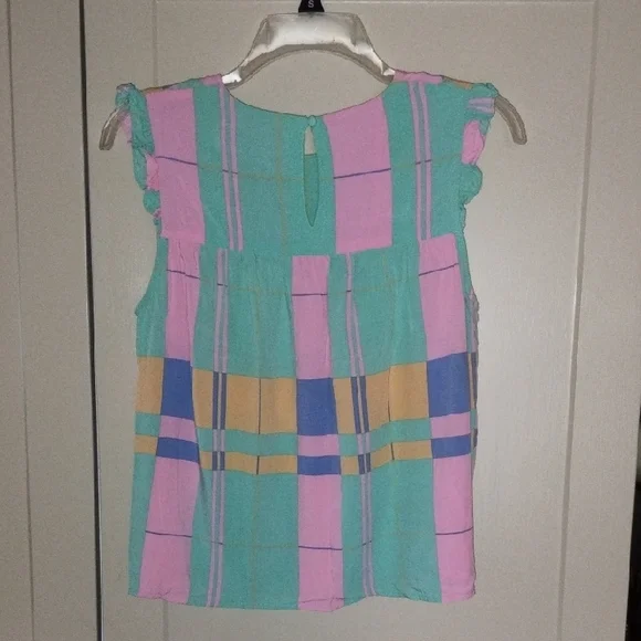 THML Pastel Plaid Sleeveless Blouse in Teal, Pink & Sherbert - Picture 6 of 6